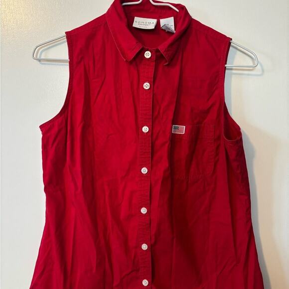 Sonoma Tops - Vintage Sonoma Americana Women's Red Sleeveless Button-Down Shirt